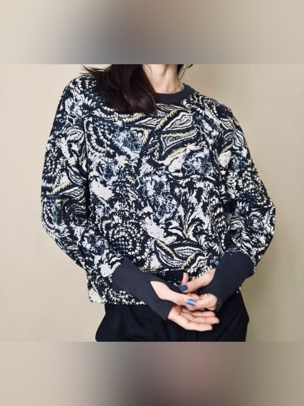 Joie Caleigh Blue Floral Paisley Cropped Sweatshirt